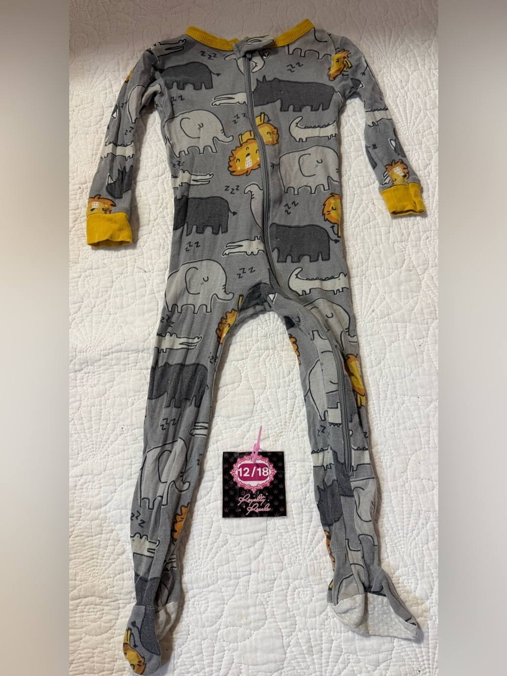 Gerber Grey Footed One-Piece Pajama with Yellow Cuff Accents
